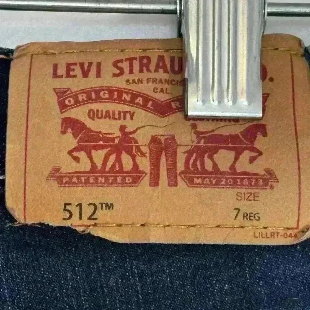 Levis 512 Slim Taper Kids Jeans Dark Wash Blue Size 7 Regular Adjustable Waist - Picture 9 of 15